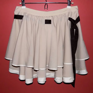 Short circle skirt 8 Beige Tiers Black trim Full Light Mini Silky Topshop UK 12